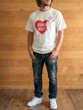 Human Made White Tee with Red Heart Graphic